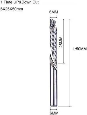 1Pcs 6X25X50mm 3A UP DOWN Compound Single Flute Spiral Carbide Mill Tool Cutters for Compression Wood End Mill Cutter
