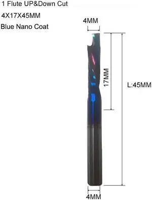 1Pcs 4X17X45mm Blue 3A UP DOWN Compound Single Flute Spiral Carbide Mill Tool Cutters for Compression Wood End Mill Cutter