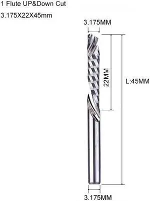 1Pcs 3.175X22X45mm 3A UP DOWN Compound Single Flute Spiral Carbide Mill Tool Cutters for Compression Wood End Mill Cutter