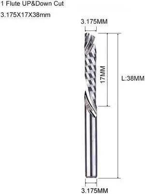 1Pcs 3.175X17X38mm 3A UP DOWN Compound Single Flute Spiral Carbide Mill Tool Cutters for Compression Wood End Mill Cutter