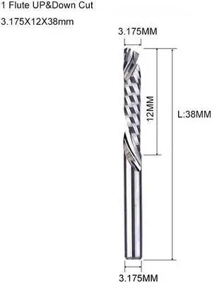 1Pcs 3.175X12X38mm 3A UP DOWN Compound Single Flute Spiral Carbide Mill Tool Cutters for Compression Wood End Mill Cutter