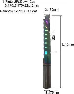 1Pcs 3.175X22X45mmRainbow 3A UP DOWN Compound Single Flute Spiral Carbide Mill Tool Cutters for Compression Wood End Mill Cutter