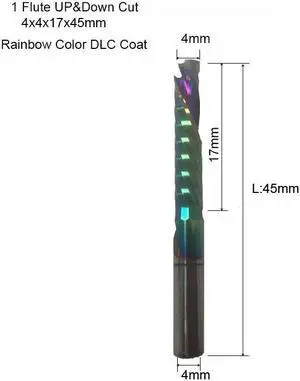 1Pcs 4X17X45mmRainbow 3A UP DOWN Compound Single Flute Spiral Carbide Mill Tool Cutters for Compression Wood End Mill Cutter