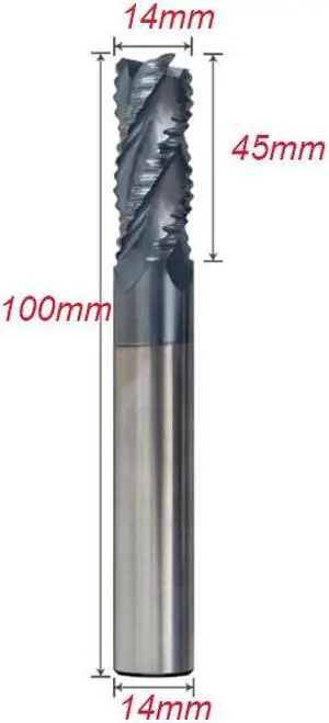 14x14x45x100MM 4 Flutes HRC45 Altin Coated Solid Carbide Roughing End Mill CNC Milling Cutter Bits Router Bit Metal Aluminum steel Roughing