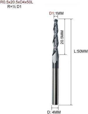 R0.5x20.5xD4x50L HRC55 Tapered Ball Nose End Mill Tungsten Solid Carbide Coated Tapered Cone Cnc Milling Cutter