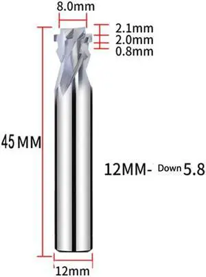 Neon LED Lights Slotting Milling Cutter 1PCS 8x12D Down5.8MM Tungsten Carbide Acrylic Advertising Words Light Strip Molding End Mill