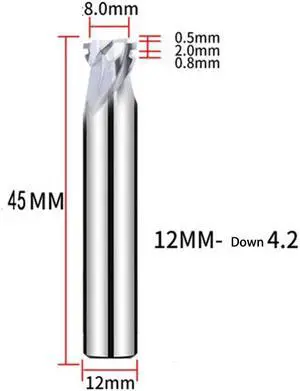 Neon LED Lights Slotting Milling Cutter 1PCS 8x12D Down4.2MM Tungsten Carbide Acrylic Advertising Words Light Strip Molding End Mill