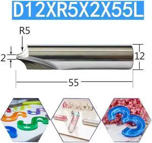 Neon LED Lights Slotting Milling Cutter 1PCS D12XR5X2X55L Tungsten Carbide Acrylic Advertising Words Light Strip Molding End Mill