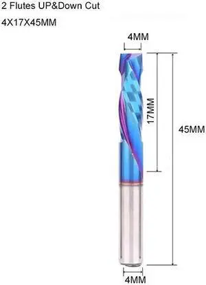 10Pcs 4x17mm UP And DOWN Cut 2 Flutes Blue Nano Coating Carbide Mill Tool Cutters for CNC Router Compression Wood End Mill