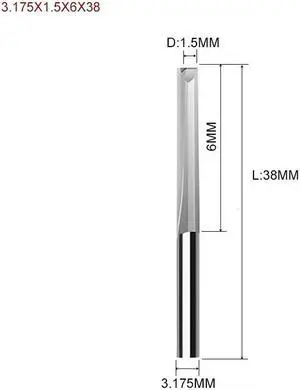 10pcs Two Flutes Straight Slot Bit Wood Cutter CNC Solid Carbide Two Double Flute Bits CNC Router Bits 3.175X1.5X6X38