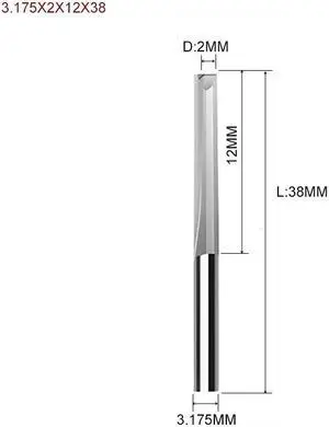 10pcs Two Flutes Straight Slot Bit Wood Cutter CNC Solid Carbide Two Double Flute Bits CNC Router Bits 3.175X2X12X38