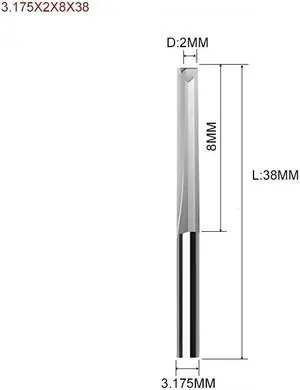 10pcs Two Flutes Straight Slot Bit Wood Cutter CNC Solid Carbide Two Double Flute Bits CNC Router Bits 3.175X2X8X38