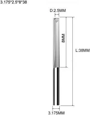 10pcs Two Flutes Straight Slot Bit Wood Cutter CNC Solid Carbide Two Double Flute Bits CNC Router Bits 3.175x2.5x8X38