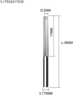 10pcs Two Flutes Straight Slot Bit Wood Cutter CNC Solid Carbide Two Double Flute Bits CNC Router Bits 3.175X2X17X38