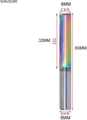 Two Flutes Straight Slot End Milling Cutter For Wood CNC Engraving Cutters Carbide Endmills Tool 1PCS 6x6x32x60 Colorful