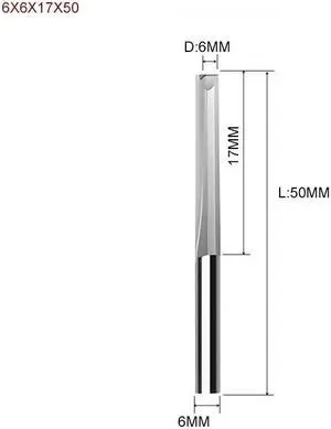 Two Flutes Straight Slot End Milling Cutter For Wood CNC Engraving Cutters Carbide Endmills Tool 1PCS 6X6X17X50