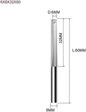 Two Flutes Straight Slot End Milling Cutter For Wood CNC Engraving Cutters Carbide Endmills Tool 1PCS 6X6X32X60