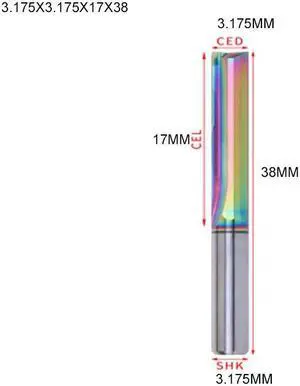1piece Two Flutes Straight Slot Colorful Coated End Milling Cutter For Wood CNC Engraving Carbide Endmills 3.175x3.175x17x38