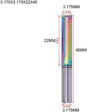 1piece Two Flutes Straight Slot Colorful Coated End Milling Cutter For Wood CNC Engraving Carbide Endmills 3.175x3.175x22x45