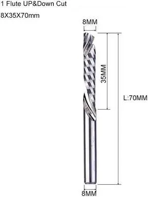 3A UP DOWN Compound One Flute Spiral Carbide Mill Tool Cutters for Compression Wood End Mill Cutter 8X35X70mm