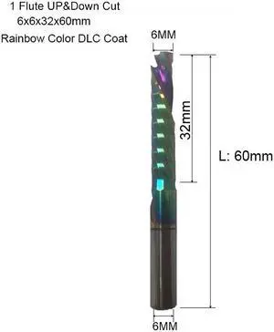 3A UP DOWN Compound One Flute Spiral Carbide Mill Tool Cutters for Compression Wood End Mill Cutter(6X32X60mmRainbow