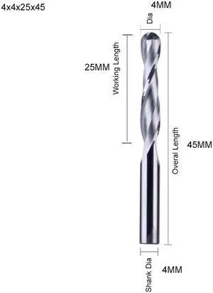 1piece  2 Flute Spiral Ball Nose End Mill CNC Router Bits for Wood Tungsten Carbide Milling Route Tool Wood Tools 4x25