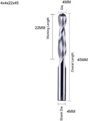 1piece  2 Flute Spiral Ball Nose End Mill CNC Router Bits for Wood Tungsten Carbide Milling Route Tool Wood Tools 4x22