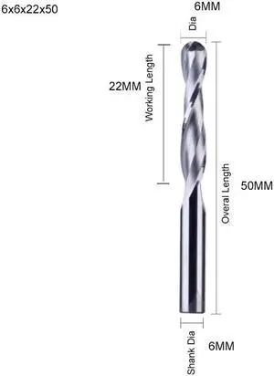 1piece  2 Flute Spiral Ball Nose End Mill CNC Router Bits for Wood Tungsten Carbide Milling Route Tool Wood Tools 6x6x22x50