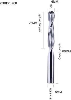 1piece  2 Flute Spiral Ball Nose End Mill CNC Router Bits for Wood Tungsten Carbide Milling Route Tool Wood Tools 6x6x28x60