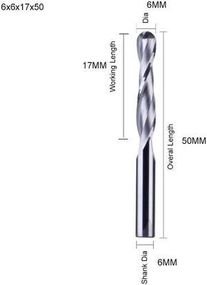 1piece  2 Flute Spiral Ball Nose End Mill CNC Router Bits for Wood Tungsten Carbide Milling Route Tool Wood Tools 6x6x17x50