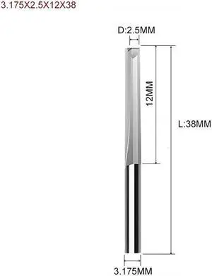 1piece Two Flutes Straight Slot End Milling Cutter For Wood CNC Engraving Cutters Carbide Endmills Tool 3.175X2.5X12