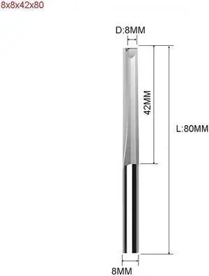 1piece Two Flutes Straight Slot End Milling Cutter For Wood CNC Engraving Cutters Carbide Endmills Tool 8X8X42X80