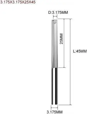 1piece Two Flutes Straight Slot End Milling Cutter For Wood CNC Engraving Cutters Carbide Endmills Tool 3.175X3.175X25X45