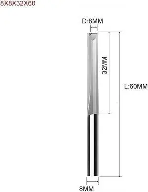 1piece Two Flutes Straight Slot End Milling Cutter For Wood CNC Engraving Cutters Carbide Endmills Tool 8X8X32X60