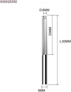 1piece Two Flutes Straight Slot End Milling Cutter For Wood CNC Engraving Cutters Carbide Endmills Tool 6X6X25X50