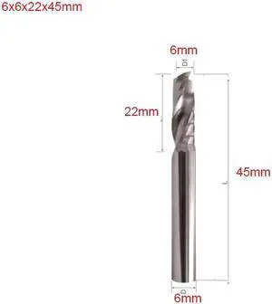10PCS Single Flute UP Spiral Cutter CNC End Mill Carbide Router Bit for Acrylic PVC MDF 6x22x45mm