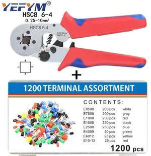 First picture~HSC8 6-4 ferrule Crimping pliers 0.25-10mm² Automatic crimping wire crimper tools mini electrician suit kit with terminals box(Red HSC8 6-4 1200H
)