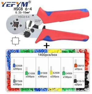 First picture~HSC8 6-4 ferrule Crimping pliers 0.25-10mm² Automatic crimping wire crimper tools mini electrician suit kit with terminals box(White HSC8 6-4 1400H
)