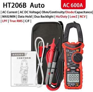 First picture~Clamp Multimeter DC Curent Clamp Meter Digital professional True RMS  Capacitance AC DC Ohm Hz C/F pinza Amperimetrica Tester(Silver HT206B 600A Auto
)