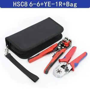 First picture~HSC8 6-6/6-4 pliers Crimp tools set for tube terminal and multifunctional stripping cutting wire pliers mini black tool bag(Green HSC8 6-6 YE-1R kit
)