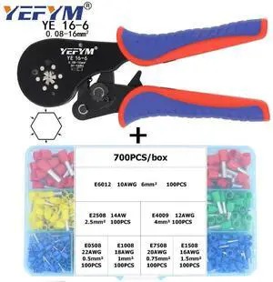 First picture~YE 16-6 Crimping pliers 0.08-16mm2 Tubular terminals box Ferrule Crimping Tools Kit electrical High precision automatic clamp(Green, Purple YE16-6 700H
)