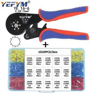 First picture~YE 16-6 Crimping pliers 0.08-16mm2 Tubular terminals box Ferrule Crimping Tools Kit electrical High precision automatic clamp(Red, Silver YE16-6 1020H
)