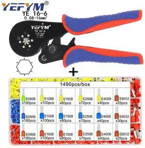 First picture~YE 16-6 Crimping pliers 0.08-16mm2 Tubular terminals box Ferrule Crimping Tools Kit electrical High precision automatic clamp(Blue YE16-6 1490H
)