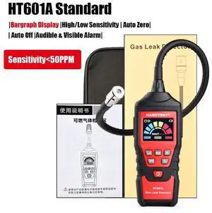 First picture~ Gas Analyzer Gas Leak Detector ppM Meter Combustible Flammable Natural Tester 9999 ppM 20% LEL(Green HT601A Standard
)