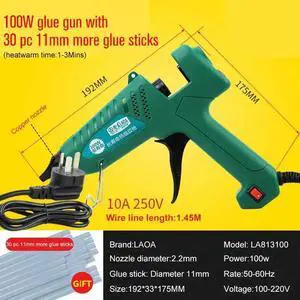 First picture~ 100W Hot Melt Glue Gun Bag Set with 11mm Glue Sticks Industrial Thermo Electric Heat Temperature Repair Tool DIY(EU
GreyWith 30P c glue stick
100W
)