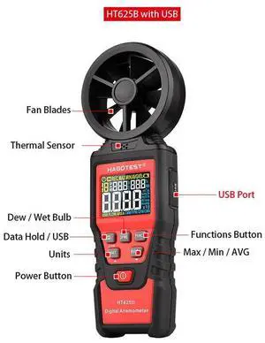 First picture~ HT625 Handheld Color Display Digital Anemometers Wind Speed Gauge Meter Air Volume Speed Scale MAX MIN AVG Measuring(Orange HT625B with USB
)