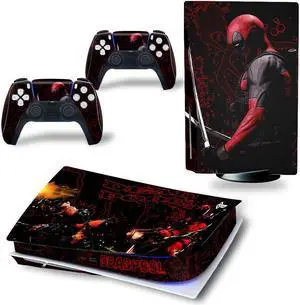 Deadpool PS5 Disk Edition Skin Sticker Decal for PS5 Disc Console and 2 Controllers PS5 Skin Sticker Vinyl(TN-PS5Disk-0031)