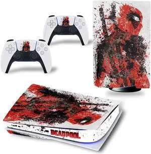Deadpool PS5 Disk Edition Skin Sticker Decal for PS5 Disc Console and 2 Controllers PS5 Skin Sticker Vinyl(TN-PS5Disk-0020)