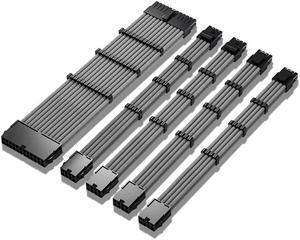 PSU Extension Cable Kit , Solid Color Cable Solid Combo 30cm ATX 24Pin PCI-E 8Pin CPU 8Pin with 15 Combs(for grey)