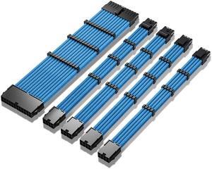 PSU Extension Cable Kit , Solid Color Cable Solid Combo 30cm ATX 24Pin PCI-E 8Pin CPU 8Pin with 15 Combs(Blue)